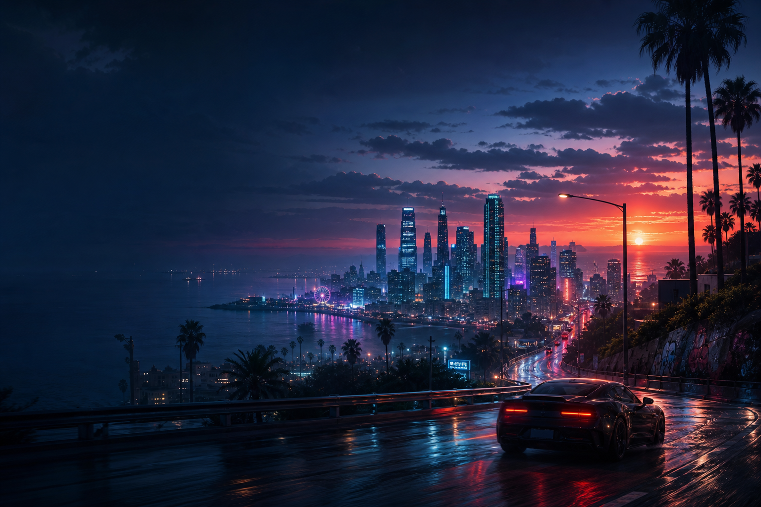 Original neon city illustration used by GTA World News